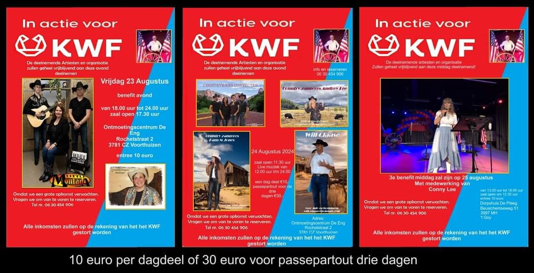 Country Event in Actie voor KWF met diverse Artieste en ook Div Locatie's