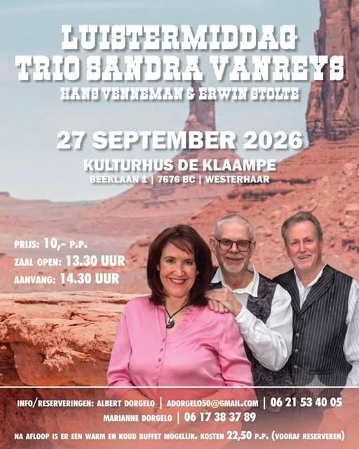 27 sept Luistermiddag Trio Sandra vanReys te Westerhaar